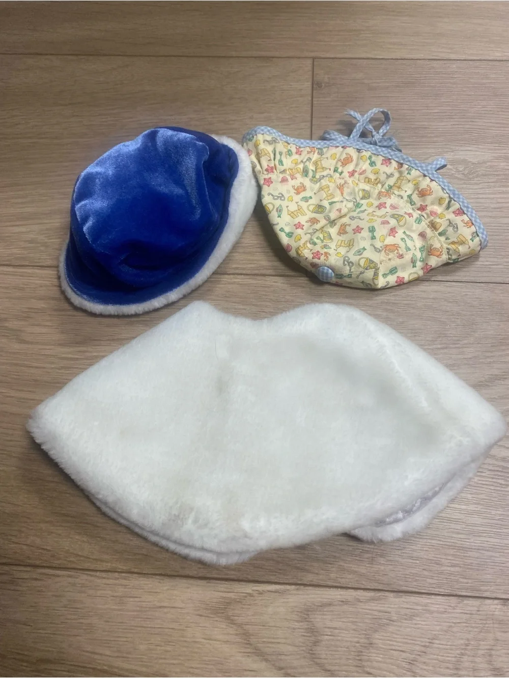 Bitty Baby Holiday Cape, Sun hat, and Winter hat